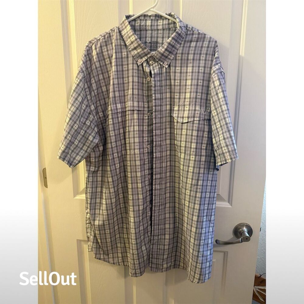 HUK Men's 2XL Plaid Light Purple Short Sleeve Button-Up Shirt Multicolor Casual
